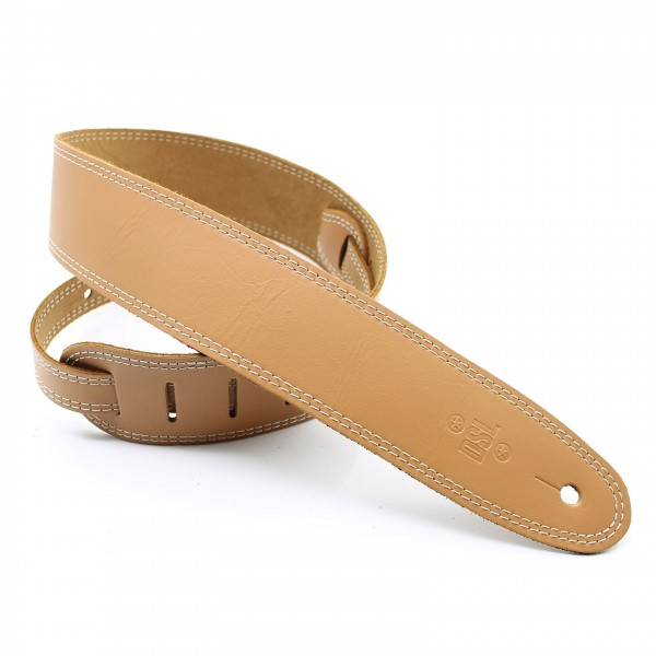 DSL Leather 2.5" Guitar Strap 18 Beige w/ White Edge Stich