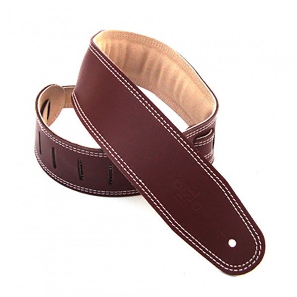 DSL Padded Suede 3.5" Guitar Strap, Maroon w/ Beige Edge Stiching