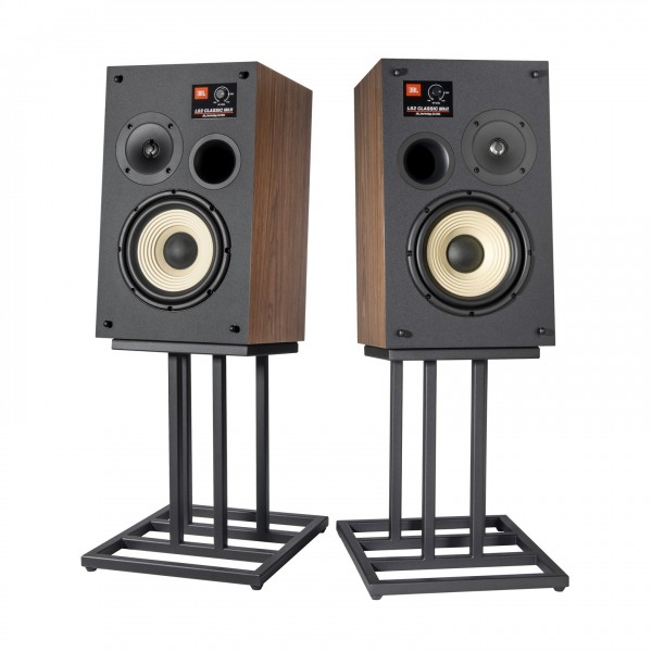 JBL L82 Mk2 Classic 2-Way Speakers with JS-80 Stands (Pair), Grilles Removed