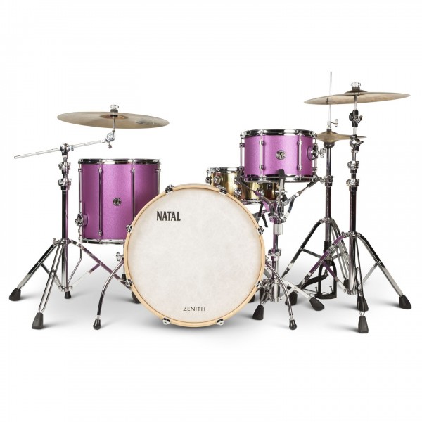 Natal Zenith 22'' 3pc Shell Pack, Pink Frost - Front with hardware example