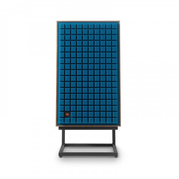 JBL L100 Mk2 Classic 3-Way Speakers with JS-120 Stands,Blue Grille Attached Front View
