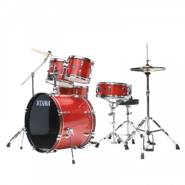 Tama Stagestar 20" 5pc Drum Kit w/Zildjian Cymbals, Red Sparkle - Angle