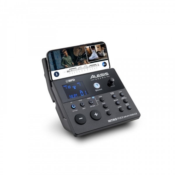 Alesis Nitro Max Electronic Drum Kit - Module with Iphone angle