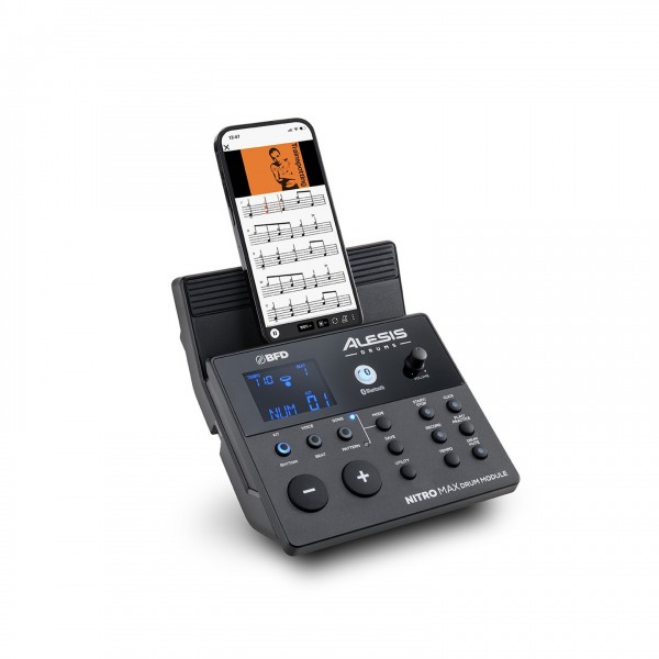 Alesis Nitro Max Electronic Drum Kit - Module with Iphone vertical